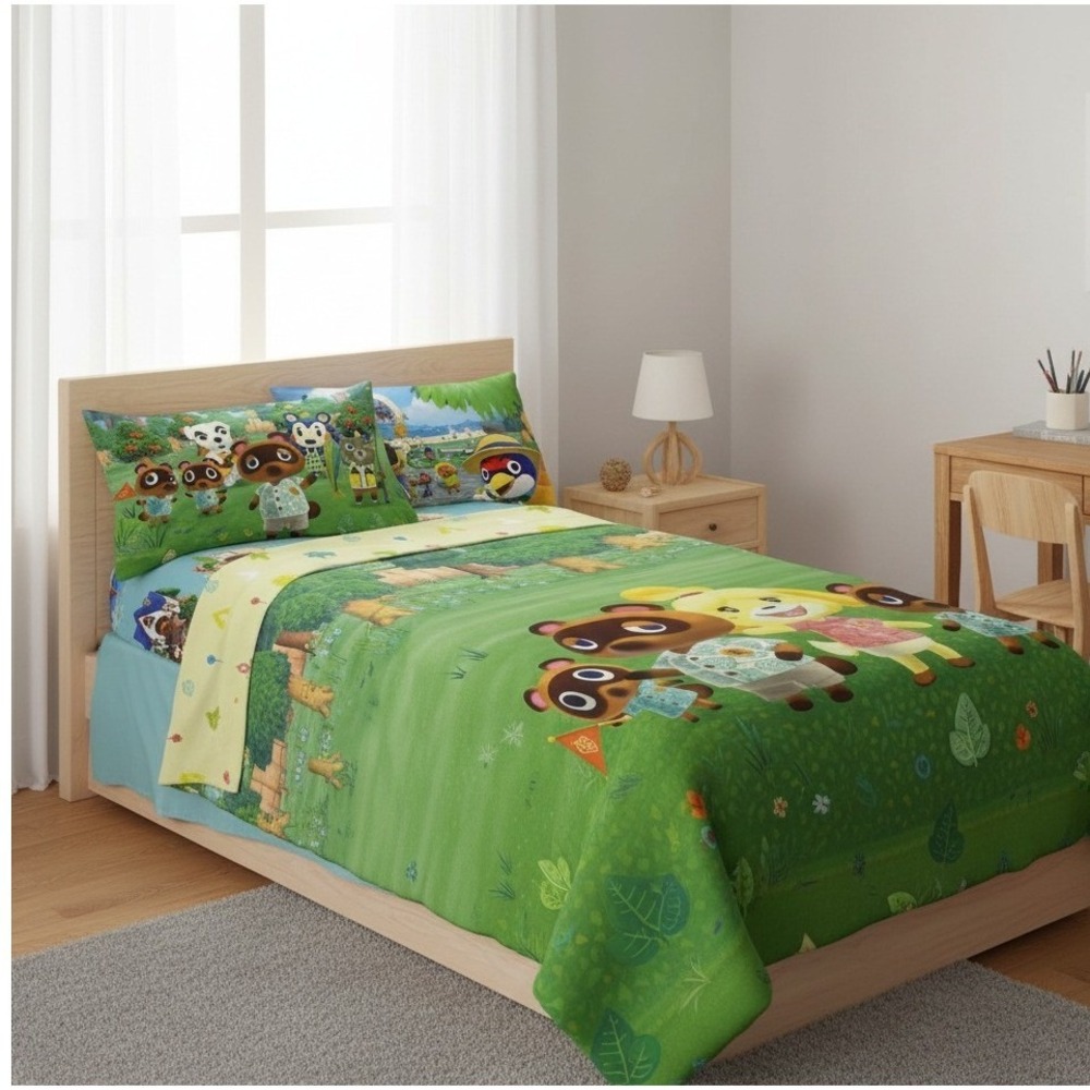 Animal Crossing New Horizons 4 Piece Full Sheet Set Microfiber Tom Nook Isabelle